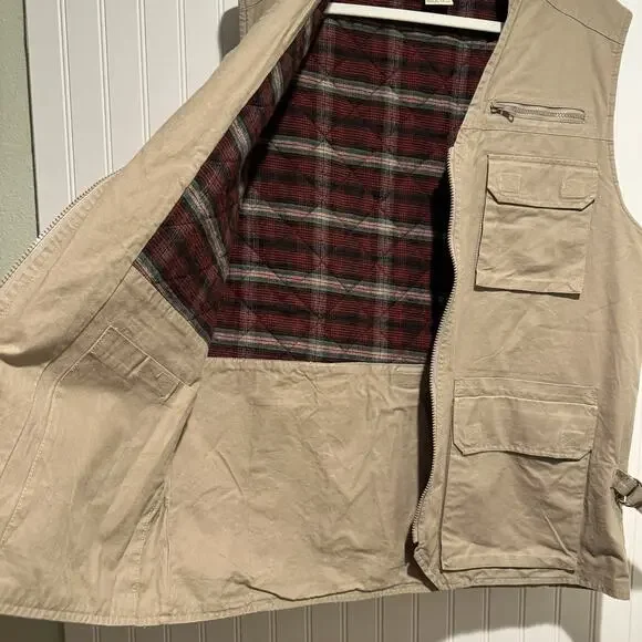 Vintage LL Bean Plaid Lined Utility Vest Fishing Hunting Mens Large Tall - Picture 6 of 8